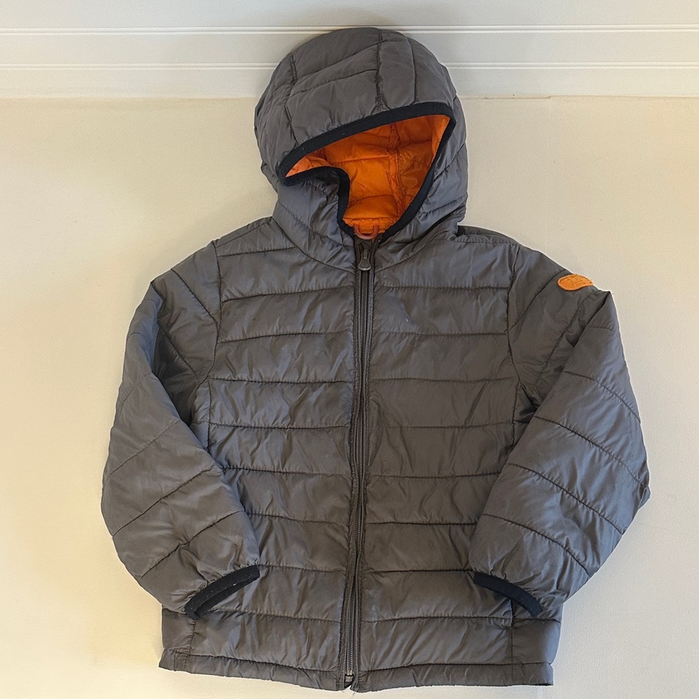 GAP Kids Gray light Puffer Jacket with Orange Accents